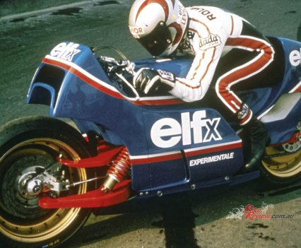 In 1977 ElF's François Guiter gave de Cortanze the money to produce such a bike, and the TZ750-engined ELF X which appeared in 1978 was the result. 