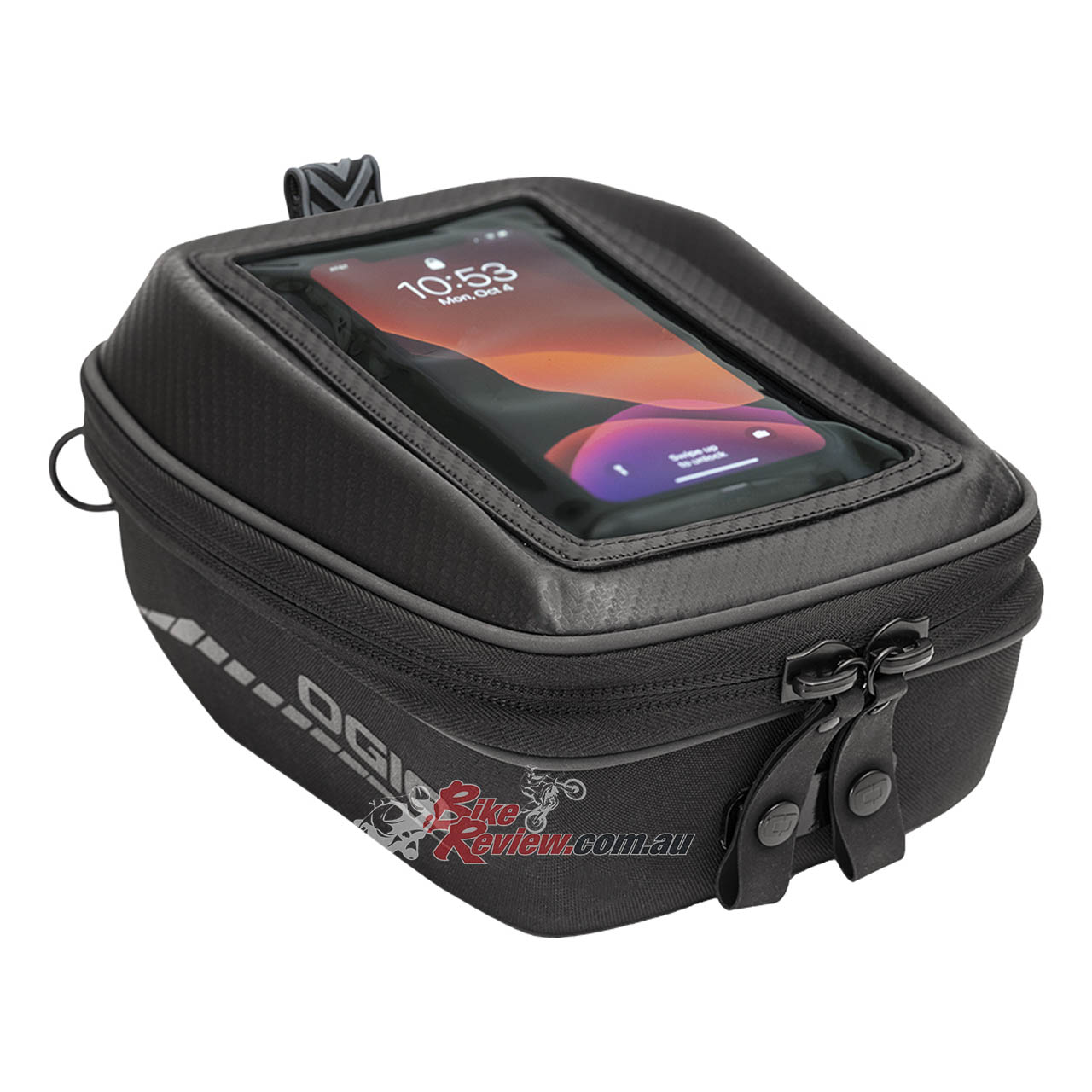 The S2 is a fixed 4L tank bag with a top made from single shot molded PU with Carbon Fiber graphics and the bottom of a single shot molded PU with matte finish.