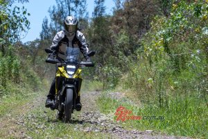 Peak power and torque are 19.5kW@9,300rpm and 22.2Nm@7,300rpm, while the sporty short-style dual-exit muffler is a bespoke design for the V-STROM 250SX.
