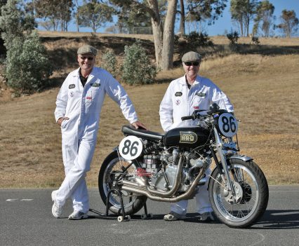 Barry and Ken in Goodwood attire at Broadford Bike Bonanza in 2014, a great shot.