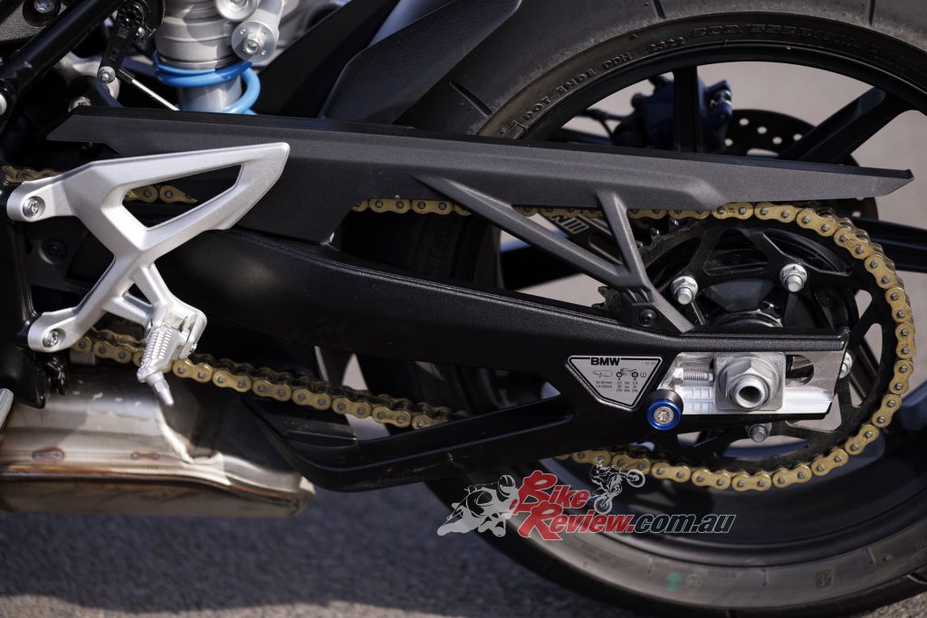 "An all-new Akrapovič exhaust with titanium silencer is fitted as standard, as is the M Endurance chain developed in BMW’s official World Endurance team."