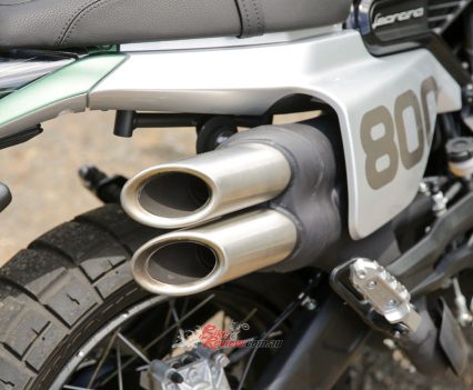 The twin exit under the side panel is our favourite part of the bike!