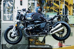 The R nineT 100 Years includes the 719 Classic wheels option with black anodised rim rings, the Option 719 Shadow milled parts package with milled cylinder head covers, engine housing covers, seat holders, oil filler plug.