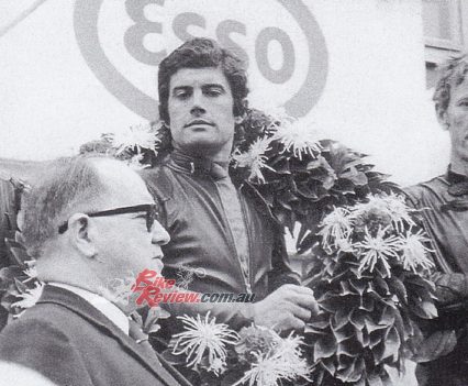 1970 Cervia 500cc rostrum, Ago 1st on MV, Alberto Pagani 2nd on Linto, Ginger Molloy 3rd on Kawasaki.