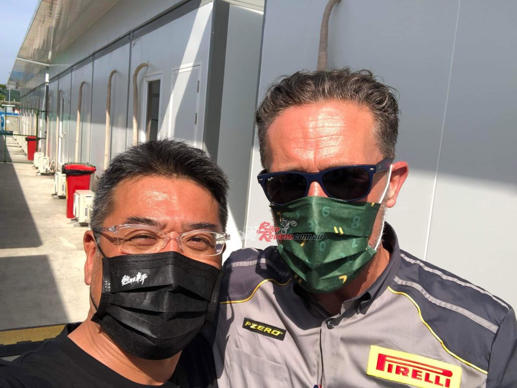 Taka and Marcel on the fast ferry to Lombok, heading to the WorldSBK weekend prior to the Monday test of the DRIV.
