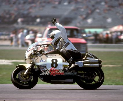 Gene Church was entrusted with it for the final race of the season at Daytona in October, which he won after a thrilling three-way Battle with the Ducati's of Adamo and Joey Mills.