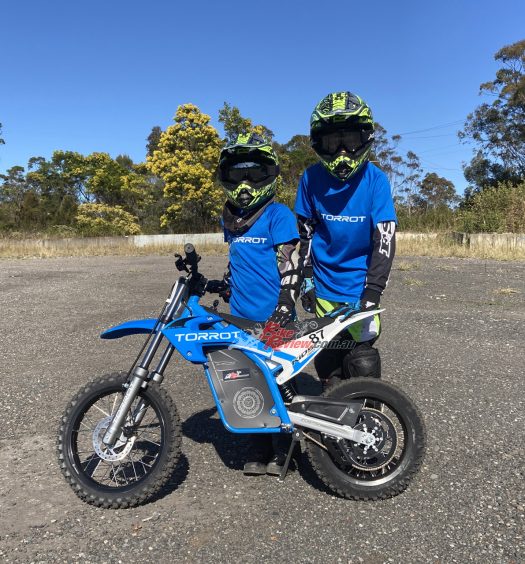 The boys out on their first ride on the BikeReview Torrot MX2. They loved it from the first twist of the throttle, particularly the fun factor of the electric acceleration.