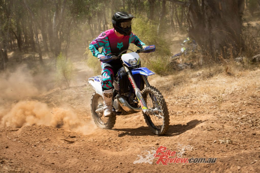 "After riding the 300 SEF, the 250 SE had a slightly lighter feel to it, which made it a little easier to throw around."