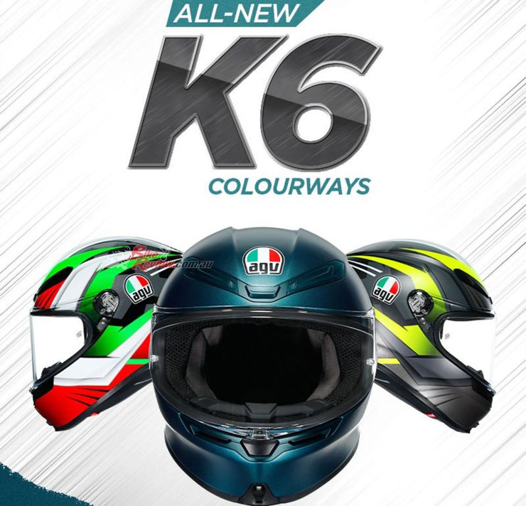 New AGV K6 colourways are available in Australia now! New to the range are the Petrolio and two different "Excite" colour schemes.
