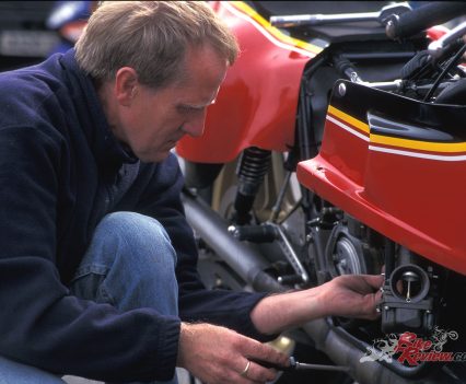 The man who looks after the Wilson collection of bikes and keeps them in authentic, trackworthy condition is Nigel Everett, whose Racing Restorations company did just that to the XR23B.