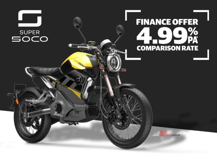 Until 30th April 2023, customers can take advantage of a low 4.99% PA* comparison rate across the entire Super SOCO range from Urban Motor Finance Pty Ltd.