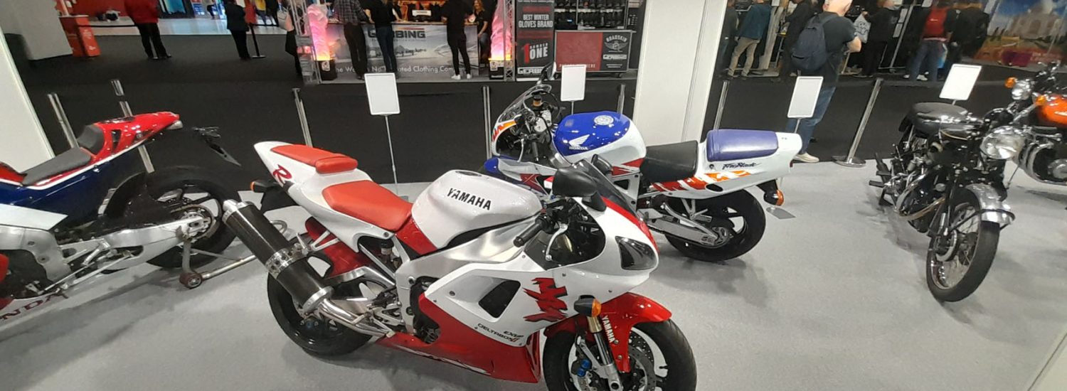 As you enter the arena, you're met with someone’s idea of a dream bike garage consisting of: A Vincent Black Shadow, Ducati 851,an early Fireblade an early YZF-R1, Yamaha Fs1-E, VFR750R, GSX-R750 Slingshot, and a ’73 Z900, all in immaculate condition.