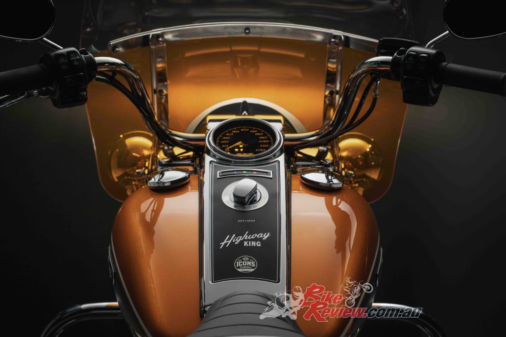 "The foundation of the Electra Glide® Highway King model is the single-spar Harley-Davidson® Touring frame with a rigid backbone design. The entire chassis is designed for the long haul"...