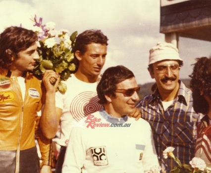 1975 Aug. - Spa 24h podium. L-R: Fougeray & Luchinelli 3rd, Gallina & Cereghini 2nd and Piero Laverda.