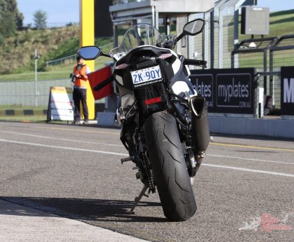 Our bike had a 200/55 – 17 rear tyre on the M Sport carbon wheels.