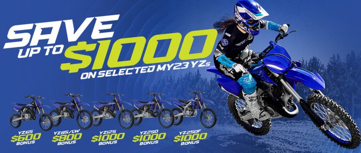 To celebrate the achievements of Yamaha YZ VictorYZone riders around the globe, YMA say they're pleased to announce a promotion offering up to $1000 rebate on selected MY23 YZ models.