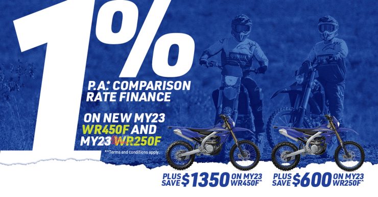 Fun bike purchasers can now access 1 per cent p.a. comparison rate finance and enduro riders are set to benefit from the same low rate AND increased savings for both WR250F and WR450F.