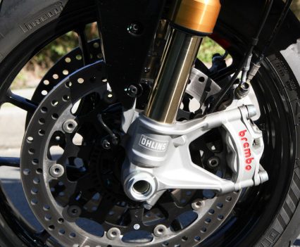 Ohlins NIX 30 forks and Brembo Stylema calipers.