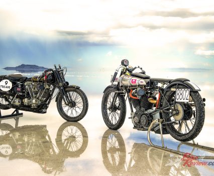Brough Superior 750 Baby Pendine (L) with the larger engined