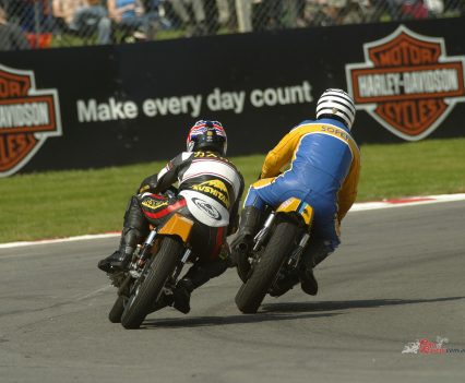 AC on the Boyer Triumph and Julian Soper on the Hadleigh Honda 750 at Brands Hatch in 2009.