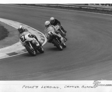 First meeting on the Rob North Honda. Chasing Richard Peckett on a Dresda Honda ahead of Dave Camier on the Norton 750.