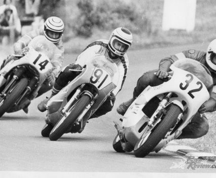 Snetterton, Soper chasing Mike Trimby on a T750 and Steve Parrish on a TZ350!