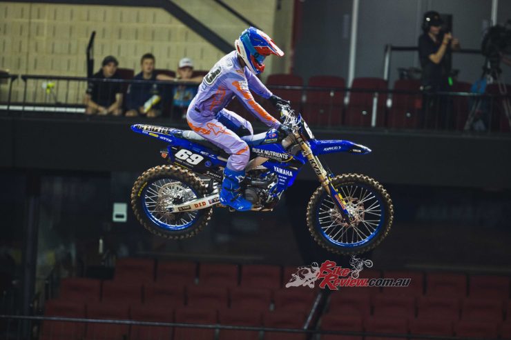 US based Supercross racer, Robbie Wageman, led the WBR Yamaha Bulk Nutrients team, to an impressive showing at round one of the Australian Supercross Championship, on Saturday night.