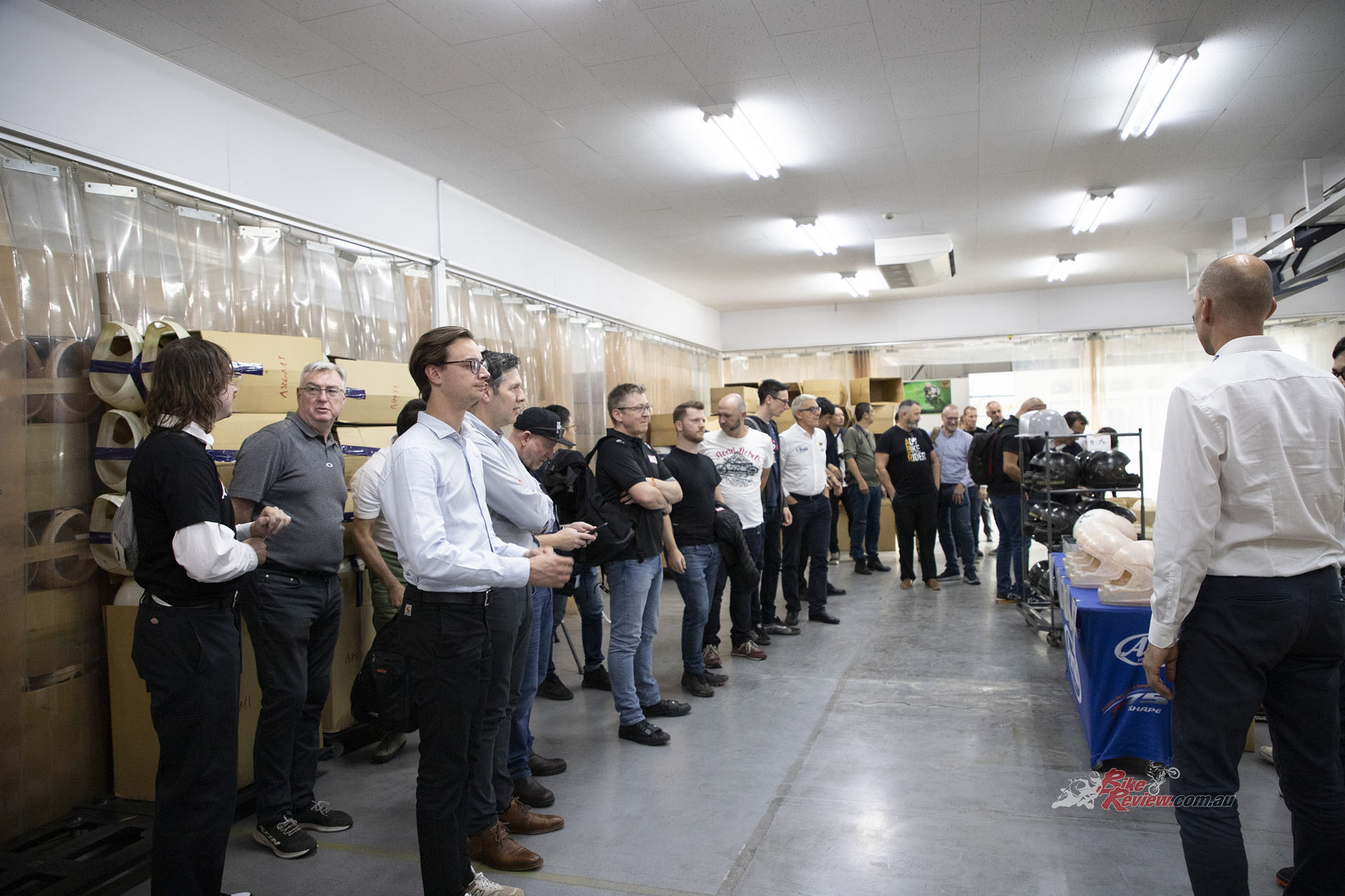 The Amanuma warehouse is filled to the brim with thousands upon thousands of helmet shells. Arai made sure to let us know that it isn't mandatory to test every shell, and a batch test is the standard, but they want to ensure every single helmet is perfect.