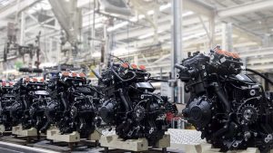 The cranks leave Hinckley where they go to Thailand for engine construction, and then if the bike is to be constructed in the U.K., the engine will then make its way back to the England where it'll be dropped in.