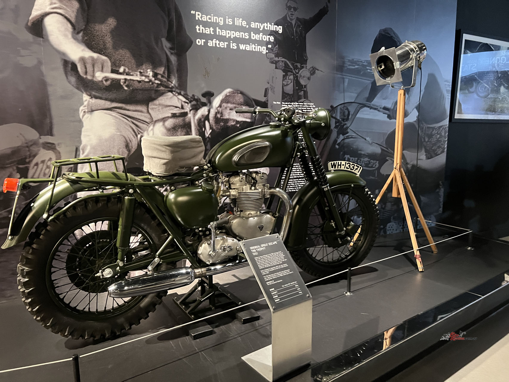 In pristine condition is the original Great Escape TR6 Trophy sitting on display. It's hard to think of a Triumph more iconic than this, let alone a motorcycle that multiple generations of people can identify.