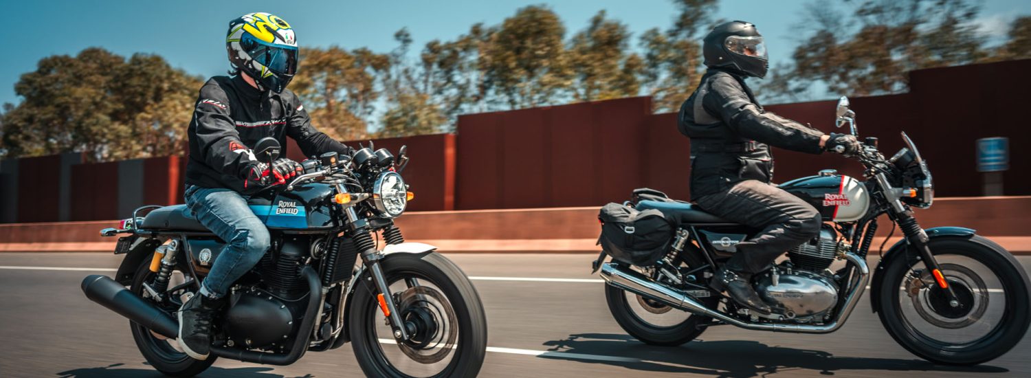 For those who are new to the 650 twins, the Continental GT adopts dropped-down clip-on handlebars, a scooped seat and a different-shaped tank over the long-flat seat, one-piece handlebars and a tear-drop-shaped tank on the Interceptor.