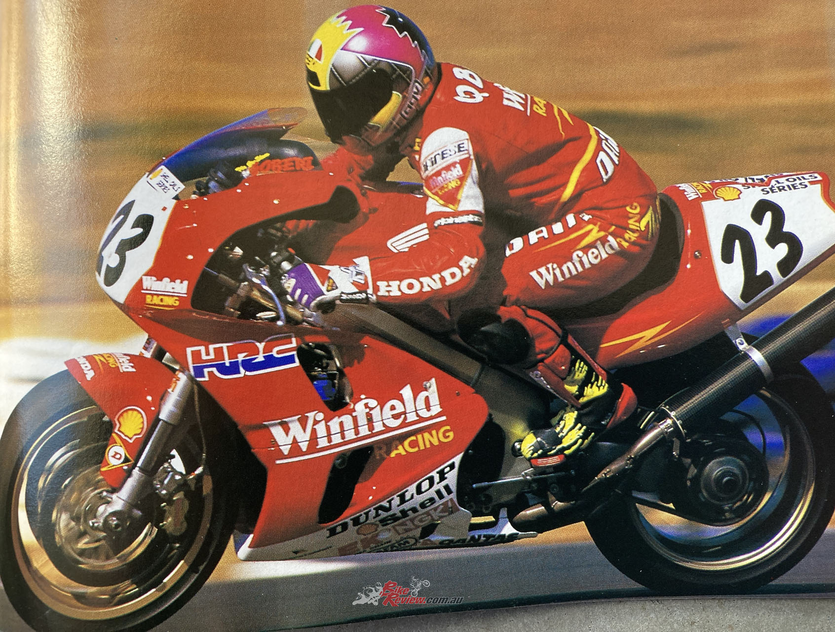 A factory superbike rider aged 17, Anthony on the Winfield Honda RC45 in 1994. 