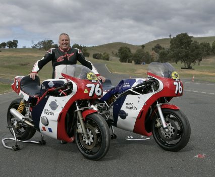 Scott Webster with his Moto Martin Period 5 racing machines.