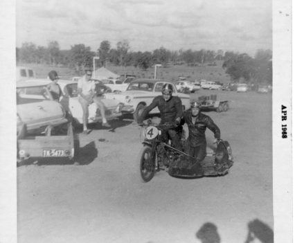 Ehret with passenger John Coleman headng to the Oran Park startline in 1968.