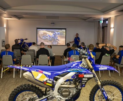 Yamaha's Sean Goldhawk giving a tech presentation to the bike journo's.