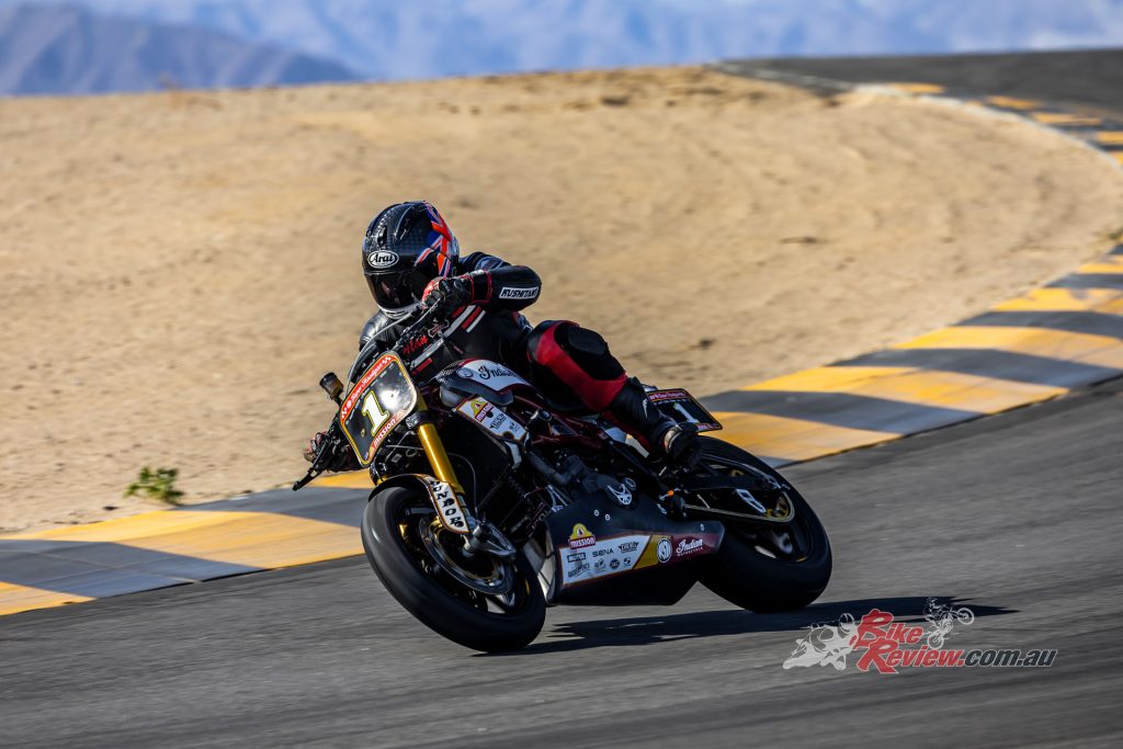 Alan Cathcart on the FTR at Southern California’s 17-turn 2.68mi/4.31km Chuckwalla Raceway on the edge of the Mojave Desert in the middle of winter...
