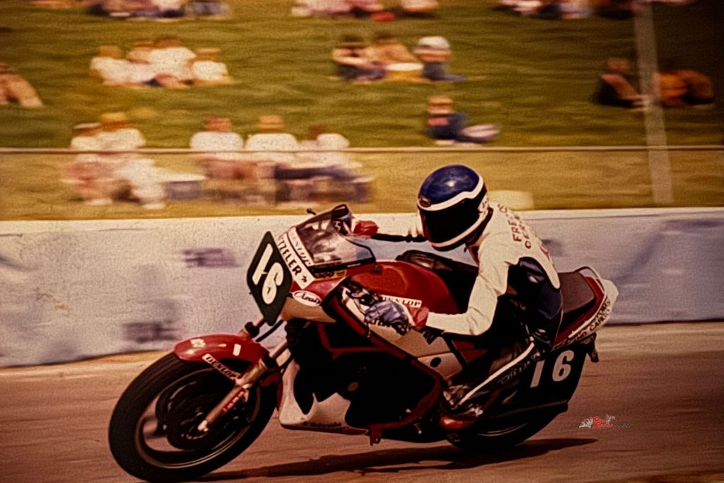 The late great Glenn Willing at Oran Park on a V3 Honda MVX250 prepared by Dudley Lister.