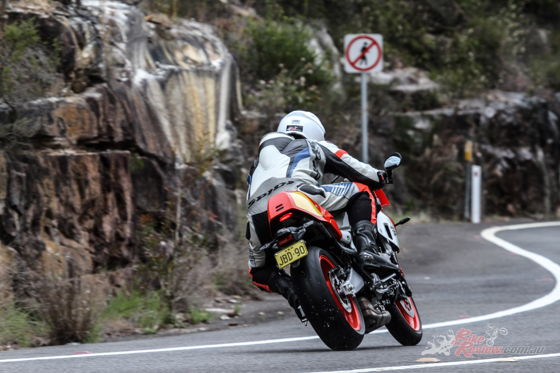 Rain Mode is fantastic. I had it set for this part of the shoot when the rain came down, and with the CP3 tractability, the excellent Bridgestone tyres, and the electronics, the XSR900GP is a great wet weather bike.