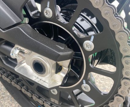 Our test bikes were fitted with 48T rear sprockets, which CFMOTO said were standard, but this seemed very low gearing.