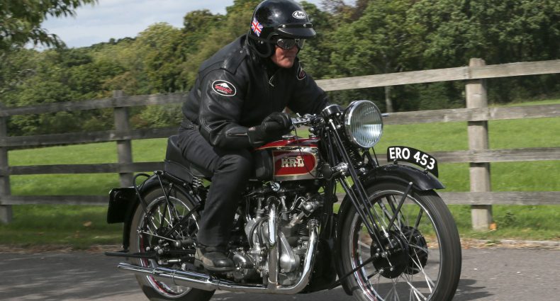 Alan Cathcart on a Vincent-HRD Rapide Series A.