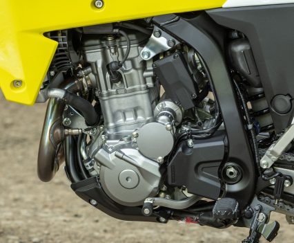Revised 398cc liquid-cooled single, 90mm x 62.6mm bore x stroke, upgraded heavily but still a five-speed gearbox.
