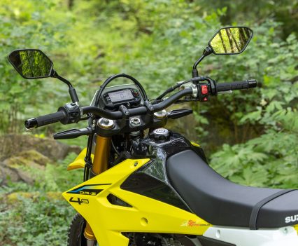 Tapered alloy handlebars, lockable fuel cap, updated bodywork and seat.