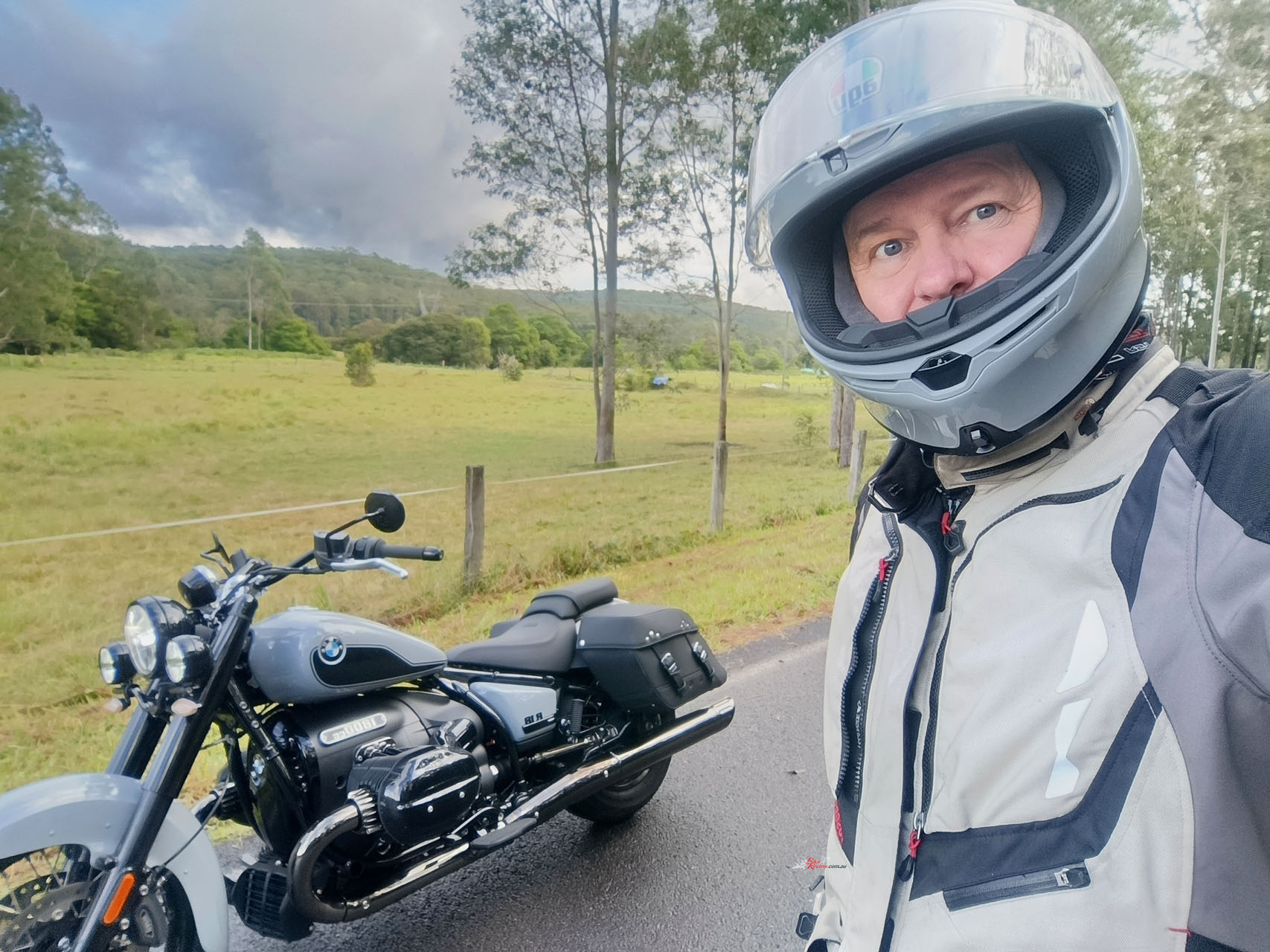 We put Pommie on the R 18 Classic as an experiment to see if a red blooded rev head would fall for that immense engine, and he did!