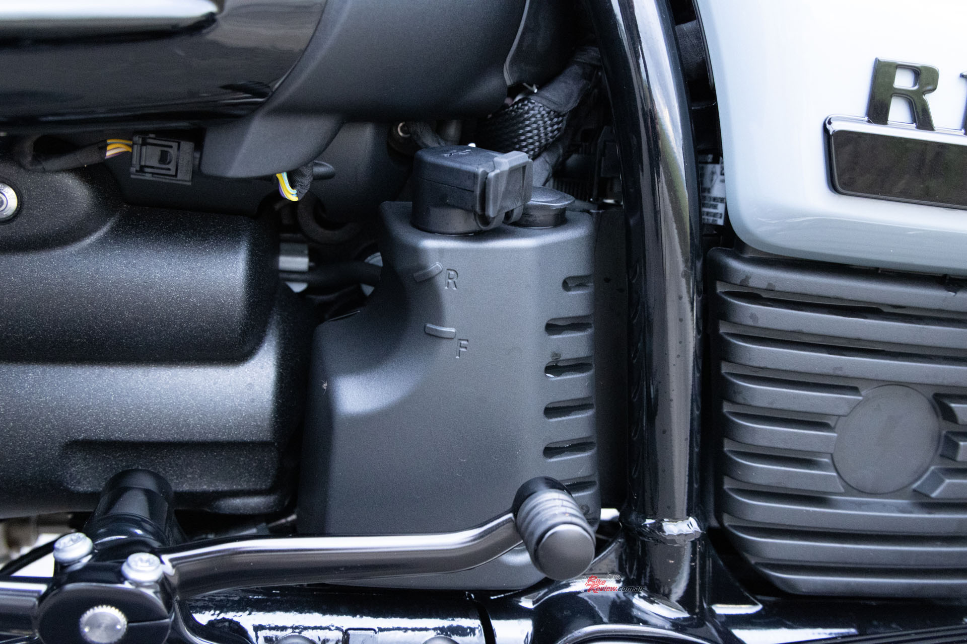 There was no reverse on our press bike, which made life a bit hard for Pommie. The markings were on the engine cover though, strangely enough.