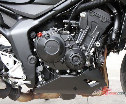 That ’Blade motor looks sensational sitting proudly in the frame, and our test bike was dressed up nicely with an anodised red oil filler cap