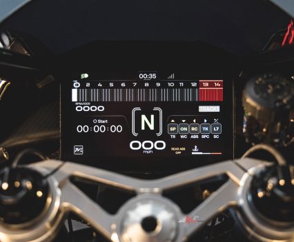 The 8-inch TFT offers navigation, telemetry and smartphone connectivity.
