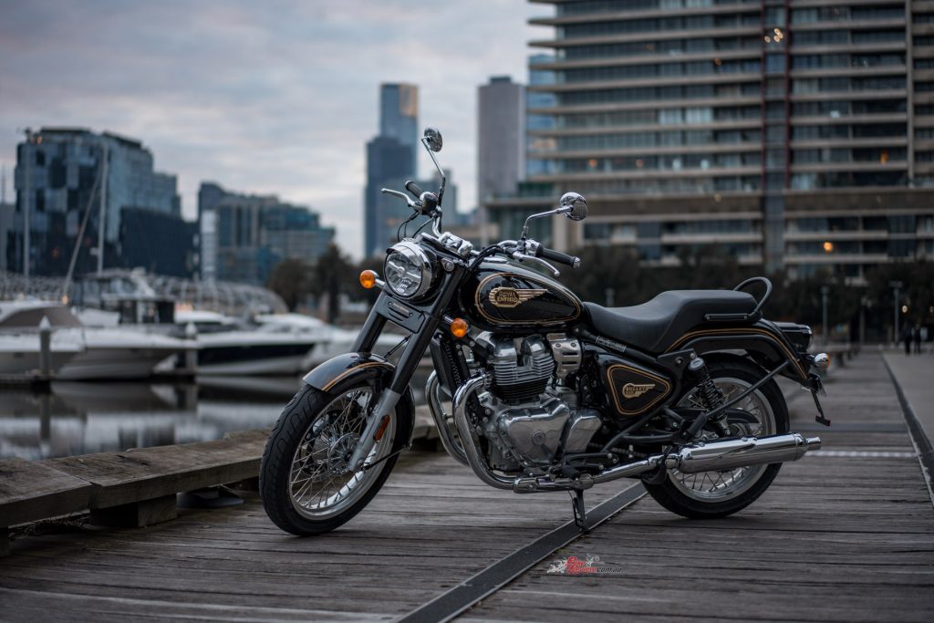 The familiar Bullet silhouette remains, now backed by the added presence of Royal Enfield’s 650 twin.