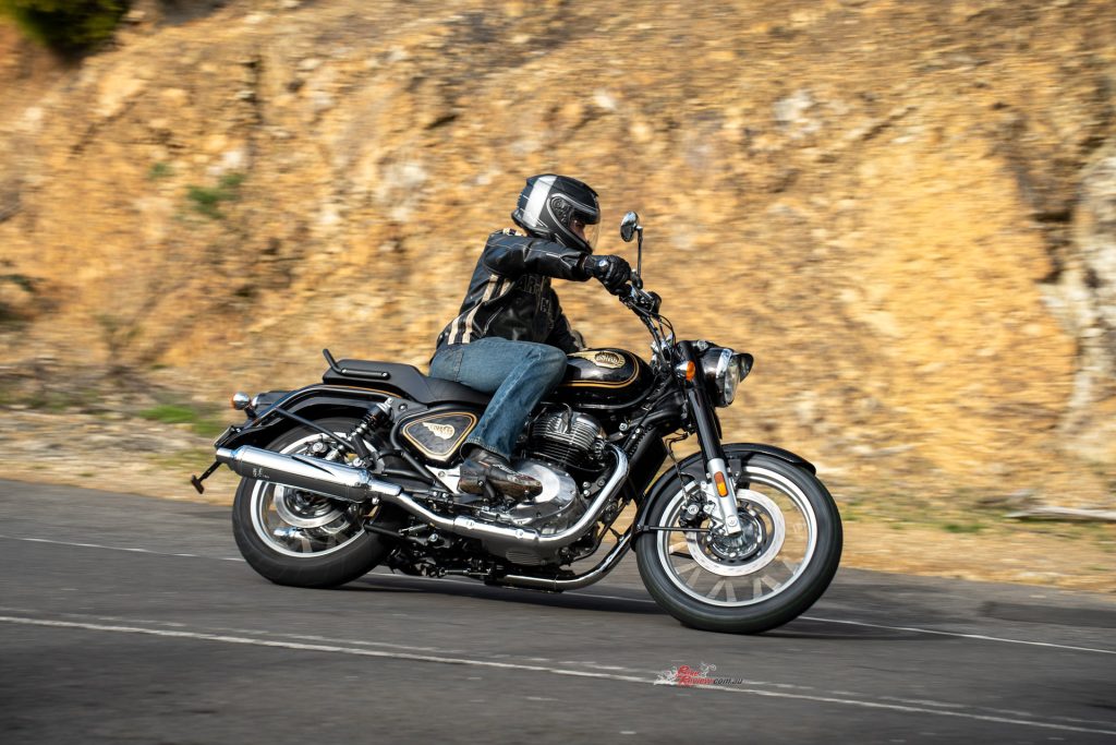The Bullet 650 feels relaxed on open roads, with the 648cc twin adding easy torque without losing the bike’s old-school character.