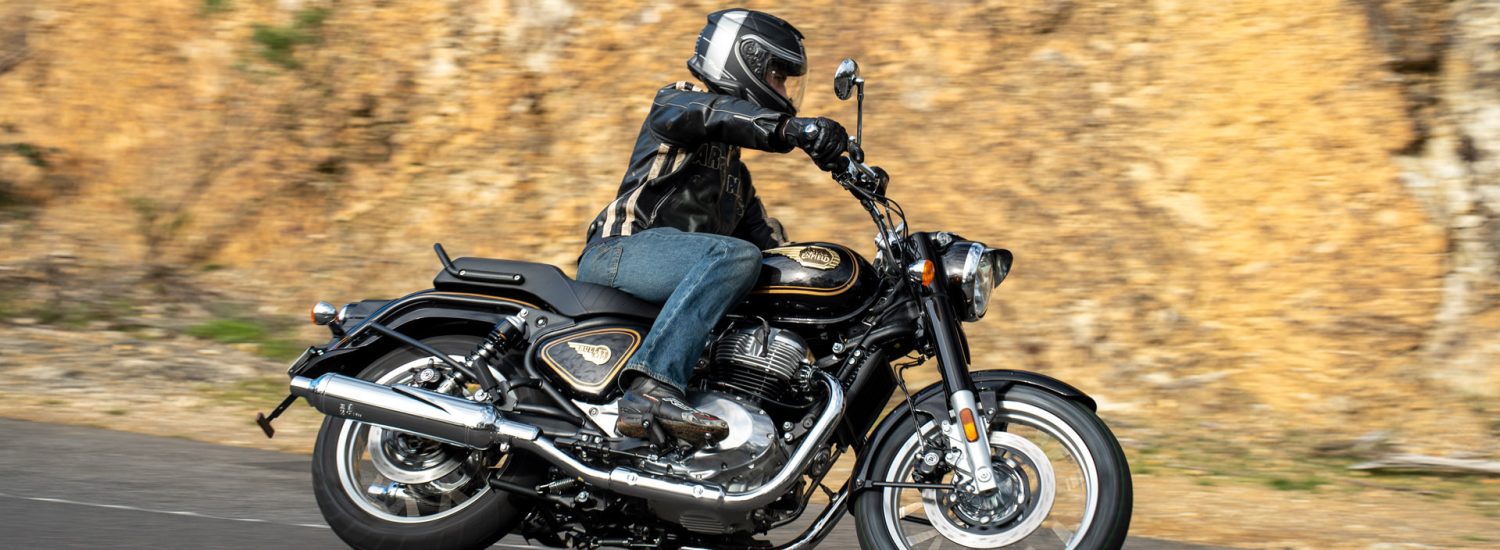 The Bullet 650 feels relaxed on open roads, with the 648cc twin adding easy torque without losing the bike’s old-school character.