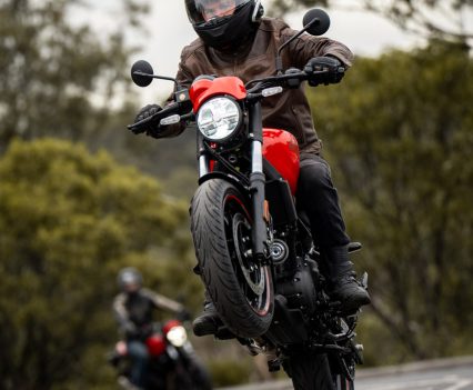 The 452cc single has enough snap off the bottom to lift the front when provoked.